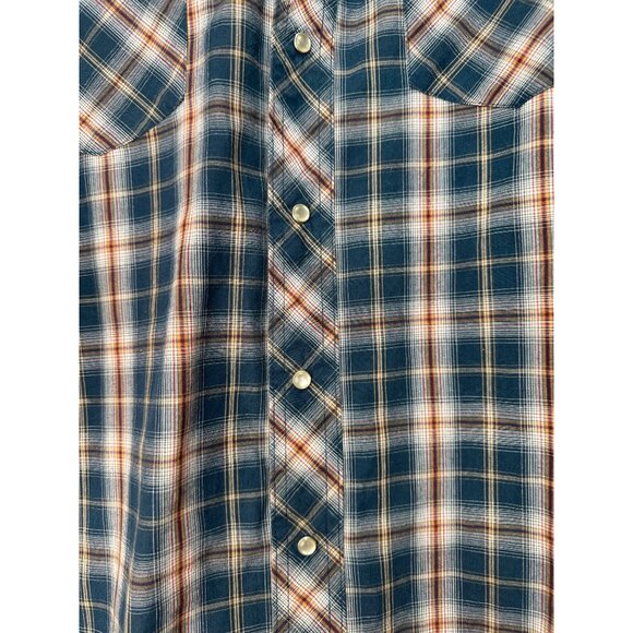 Wrangler Western Button Down Tshirt Womens Large Blue Plaid Pearl Snap Cowgirl - Picture 16 of 16